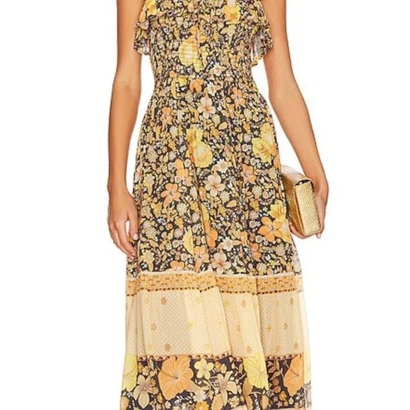 Floral Hibiscus Lane Strapless Flutter Midi Dress - Licorice - Picture 2 of 10